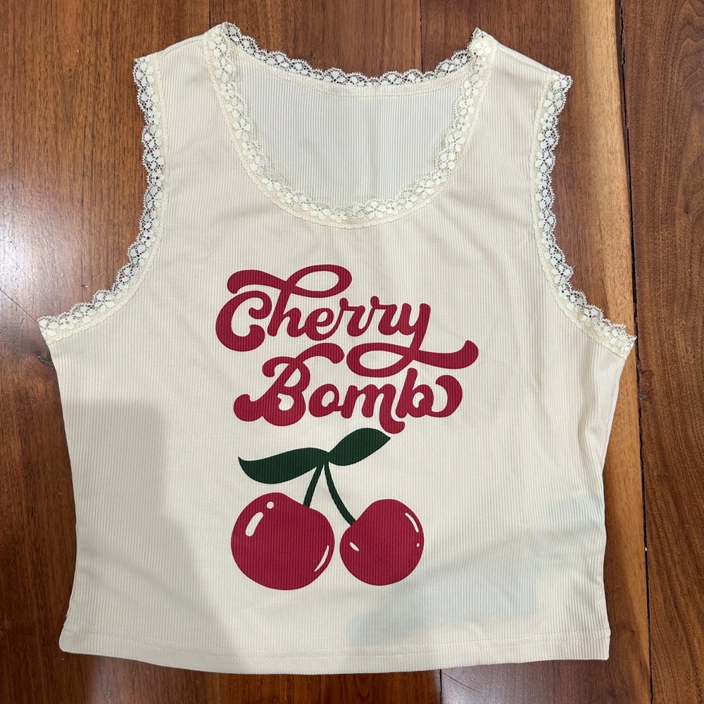 Cherry Bomb Graphic Tank with Lace Trim